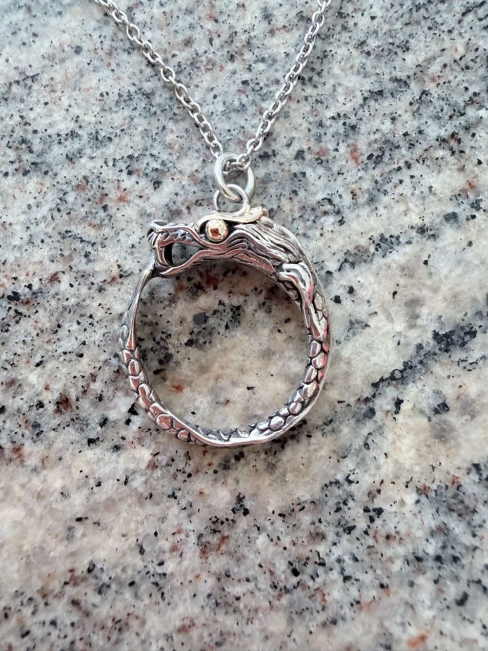 John Hardy Silver Dragon Ouroboros Necklace with Gold Accent